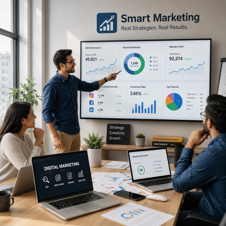 Business owner using smart marketing strategies to grow business online and attract more customers